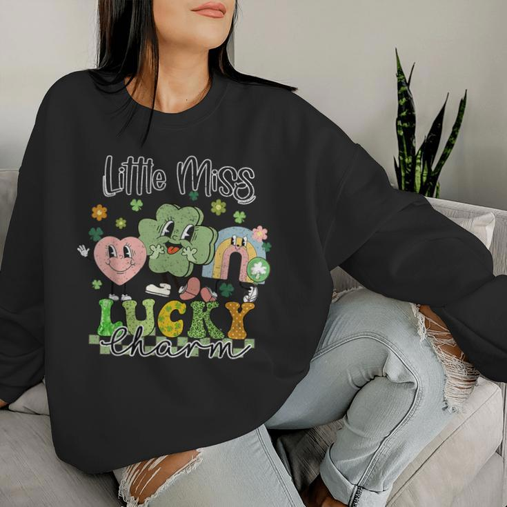 Retro Groovy Little Miss Lucky Charm St Patrick's Day Women Sweatshirt Gifts for Her