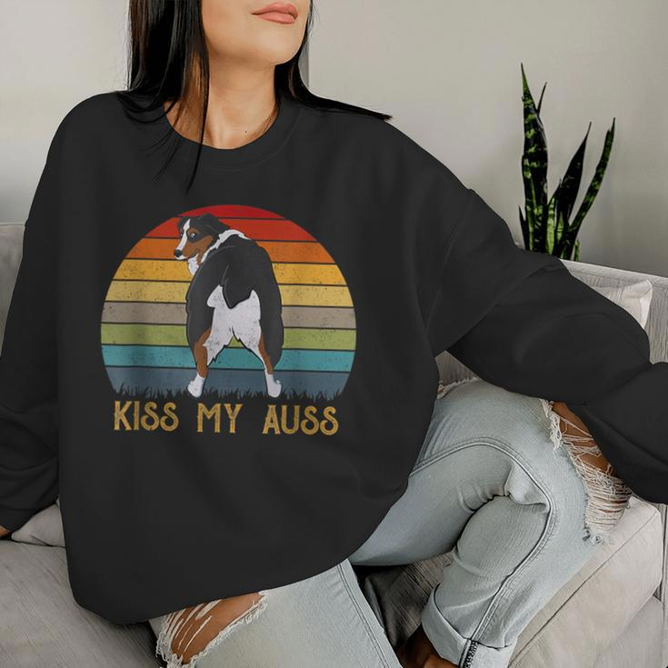 Retro Kiss My Auss Aussie Mom Australian Shepherd Women Sweatshirt Gifts for Her