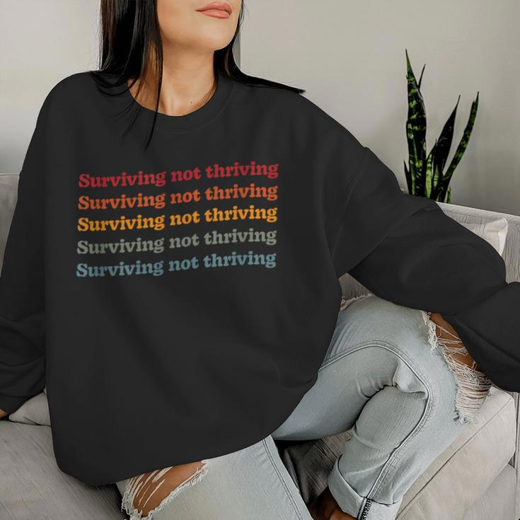 Retro Mental Health Rainbow Surviving Not Thriving Women Sweatshirt Gifts for Her