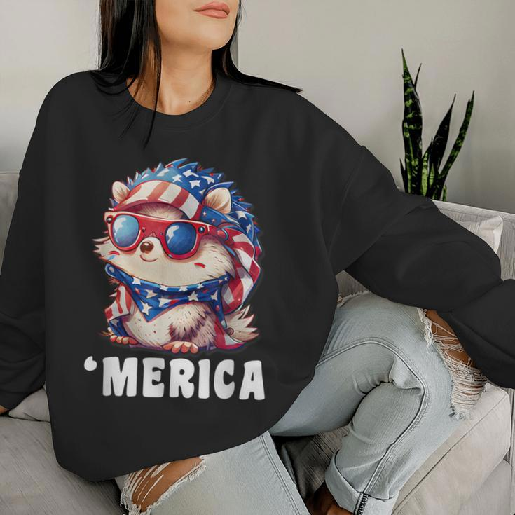 Retro 'Merica Hedgehog Dad Mom 4Th Of July Women Sweatshirt Gifts for Her