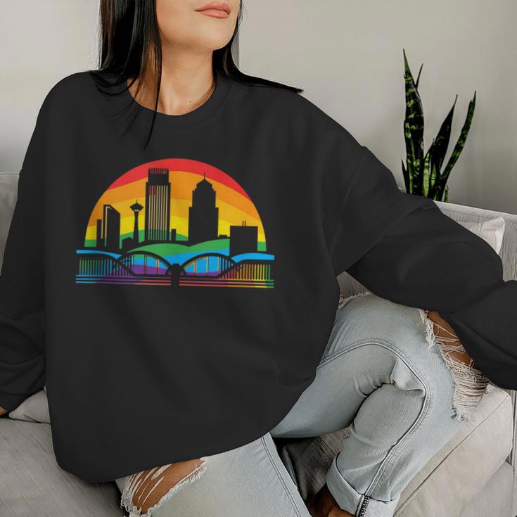 Retro Omaha Skyline Rainbow Lgbt Lesbian Gay Pride Women Sweatshirt Gifts for Her