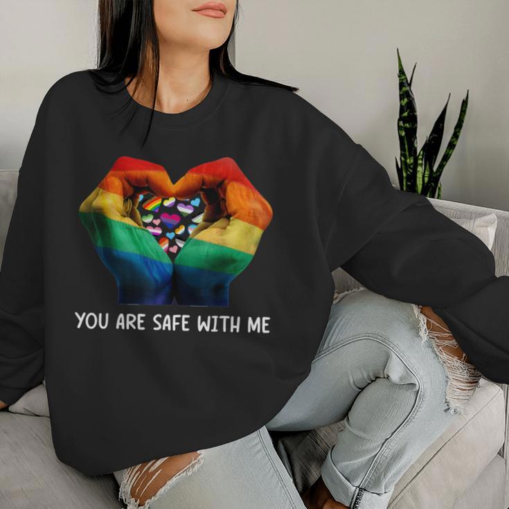 Retro You Are Safe With Me Rainbow Bi Transgender Lgbt Pride Women Sweatshirt Gifts for Her