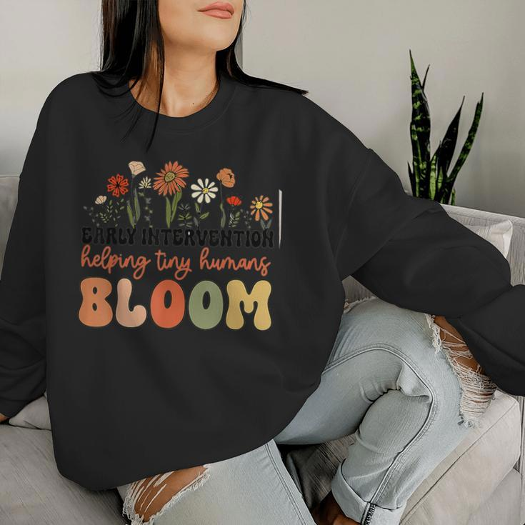 Retro Wildflower Early Intervention Helping Tiny Human Bloom Women Sweatshirt Gifts for Her