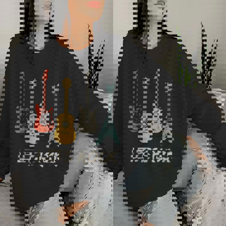 Lets Rock Rock N Roll Guitar Retro Sin Mangas Sudadera Mujer Regalos para ella