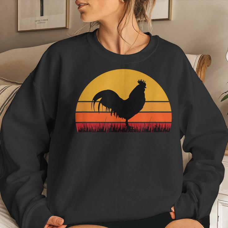 Rooster Chicken Black Orange Yellow Farm Farmer Farming Women Sweatshirt Gifts for Her