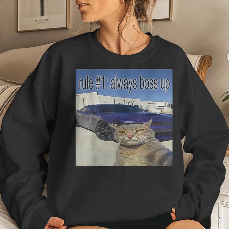 Rule 1 Always Boss Up Cat Meme For Women Women Sweatshirt Gifts for Her