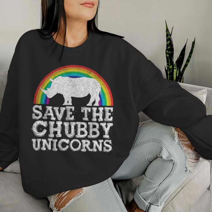 Save The Chubby Unicorns Rainbow Rhino Rhinoceros Women Sweatshirt Gifts for Her