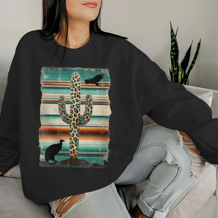 Serape Cactus Print Green Leopard Western Saguaro Cactus Women Sweatshirt Gifts for Her