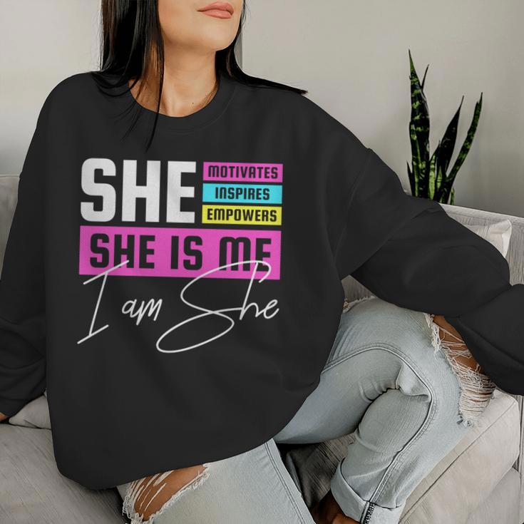 She Motivates Inspires Empowers International Day Women Sweatshirt Gifts for Her