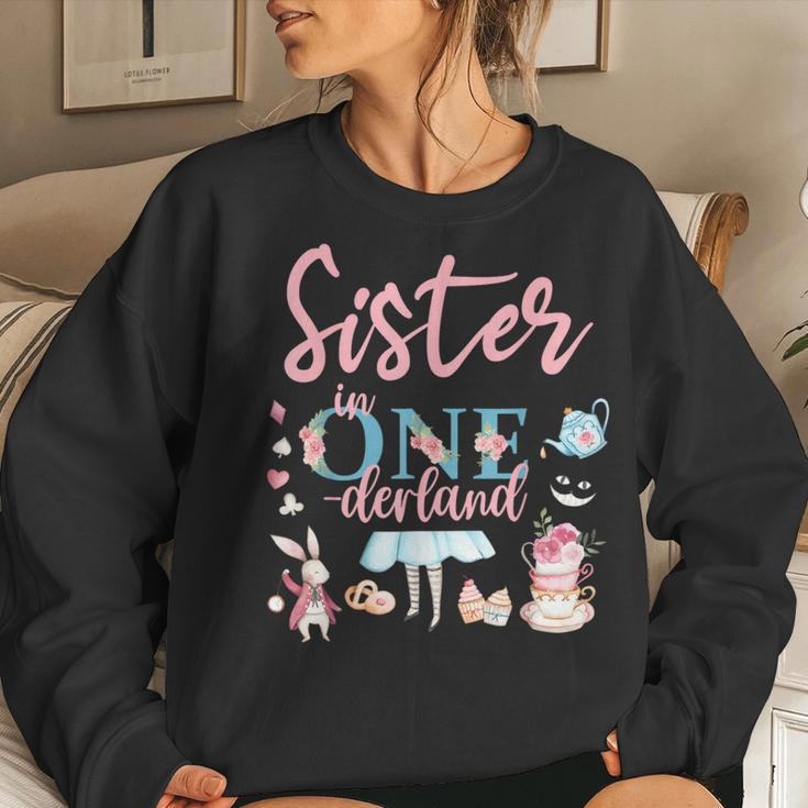 Sister Of The 1St Birthday Girl Sister In Onderland Family Women Sweatshirt Gifts for Her