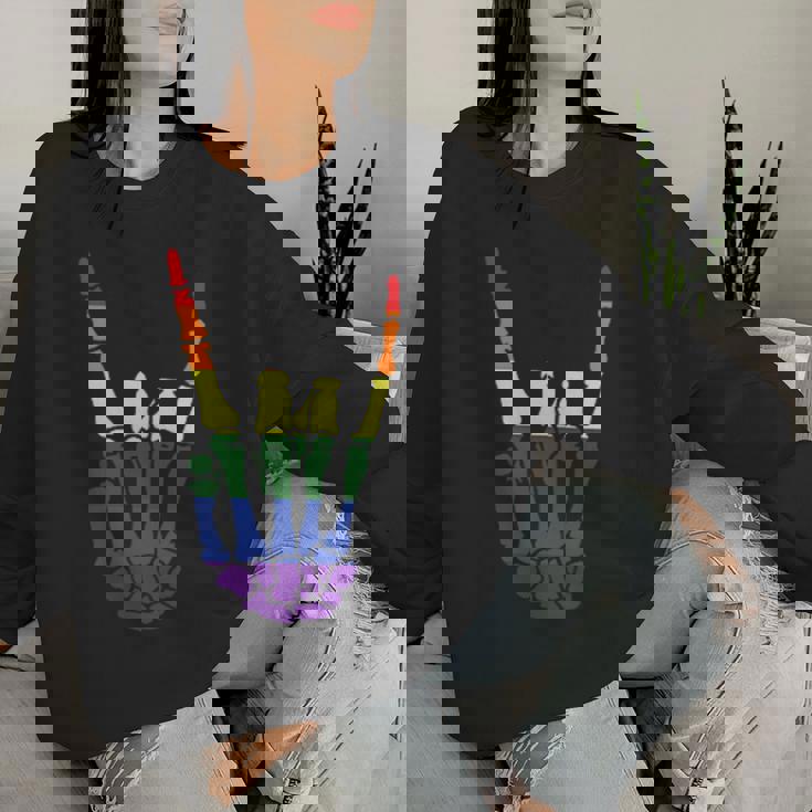 Skeleton Rock Hand Gay Pride Lgbt-Q Ally Rainbow Women Women Sweatshirt Gifts for Her