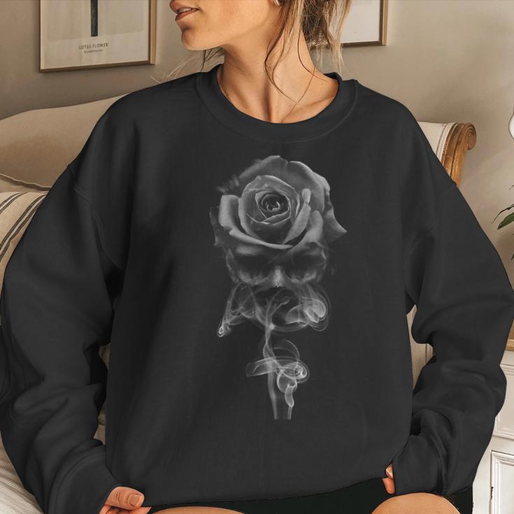 Skull Smoke Rose Sugar Skull Flower Rose Tattoo Smoke Women Sweatshirt Gifts for Her