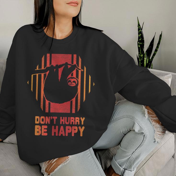 Sloth Don't Hurry Be Happy Retro Vintage 80S Style Women Sweatshirt Gifts for Her