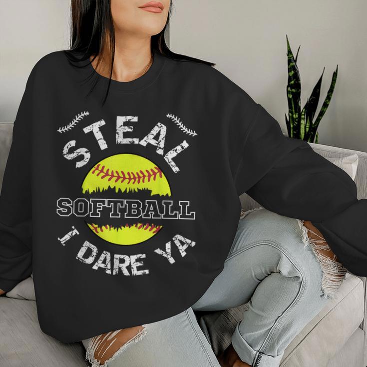 Softball Catcher Steal I Dare Ya Player Girls Women Sweatshirt Gifts for Her