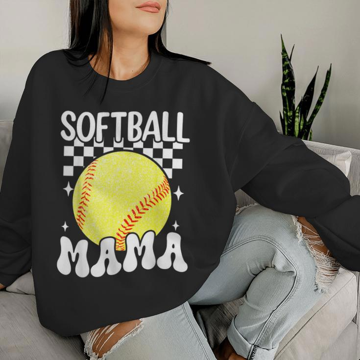 Softball Mama Retro Groovy Baseball Softball Mom Women Sweatshirt Gifts for Her