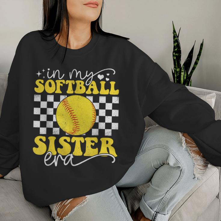 In My Softball Sister Era Groovy Retro Proud Softball Sister Women Sweatshirt Gifts for Her