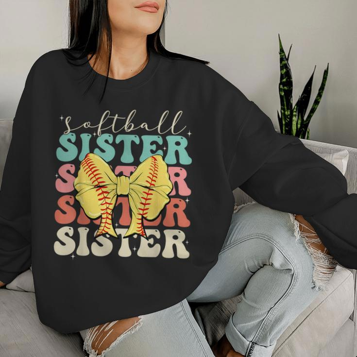 Softball Sister Vintage Sport Lover Sister Mothers Da Women Sweatshirt Gifts for Her