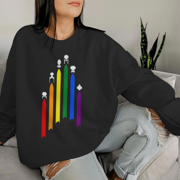 Spaceship Lgbt Flag Gay Pride Month Transgender Rainbow Women Sweatshirt Gifts for Her