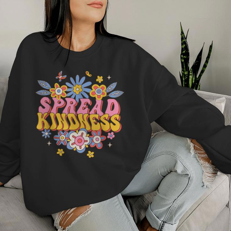 Spread Kindness Groovy Hippie Flowers Anti-Bullying Kind Women Sweatshirt Gifts for Her