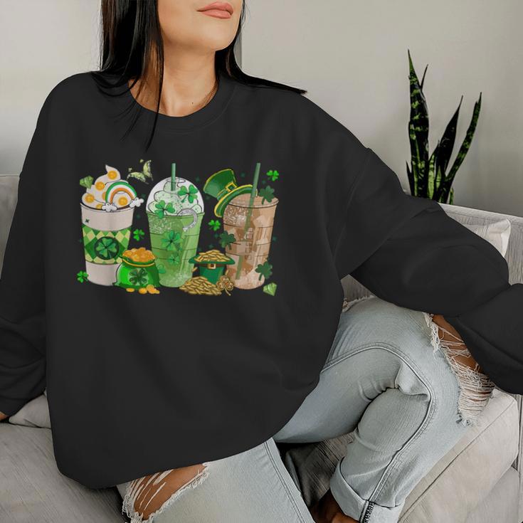 St Patrick's Day Ice Coffee Lover Irish Latte Lucky Coffee Women Sweatshirt Gifts for Her