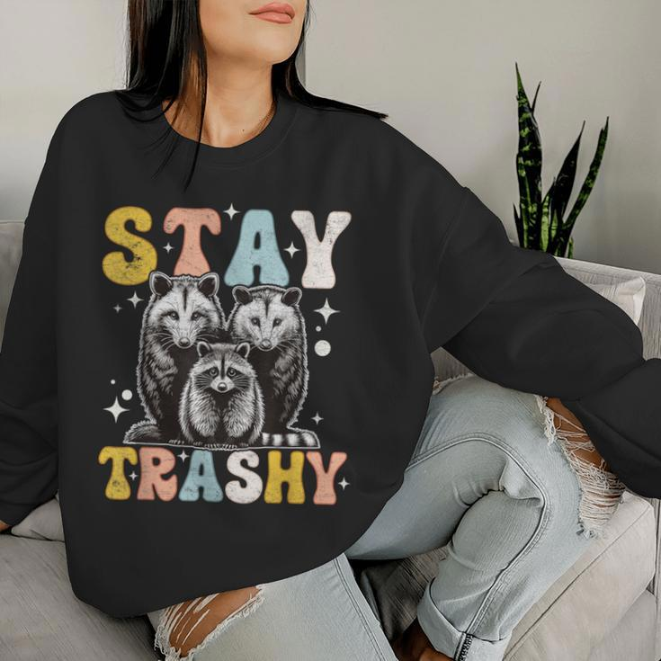 Stay Trashy Raccoon Possum Skunk Groovy Meme Women Sweatshirt Gifts for Her