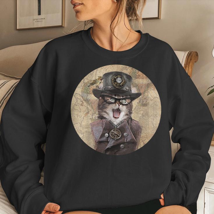 Steampunk Cat & Soft Lightweight 6554 Women Sweatshirt Gifts for Her