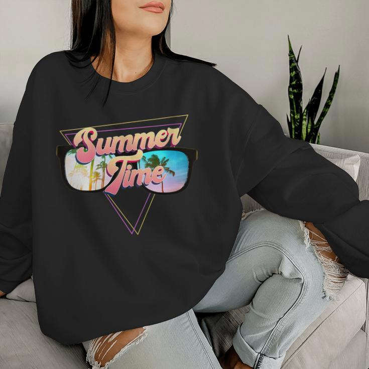Summer Time Retro 80S Palm Trees Beach Scene In Sunglasses Women Sweatshirt Gifts for Her