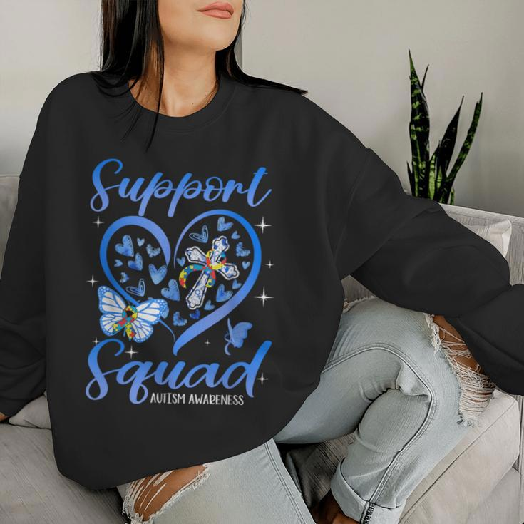 Support Squad Heart Christian Cross Autism Awareness Women Sweatshirt Gifts for Her