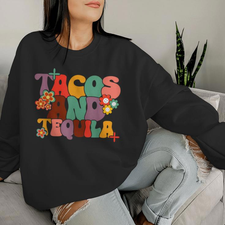 Tacos And Tequila Cinco De Mayo Groovy Mexican Drinking Women Sweatshirt Gifts for Her