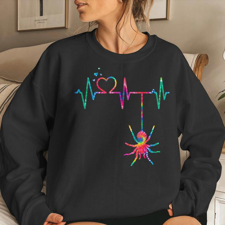 Tarantula Spiders Mom Dad Heartbeat Tie Dye Heart Women Sweatshirt Gifts for Her