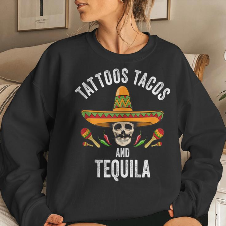 Tattoos Tacos Tequila Mexican Skull Cinco De Mayo Women Sweatshirt Gifts for Her