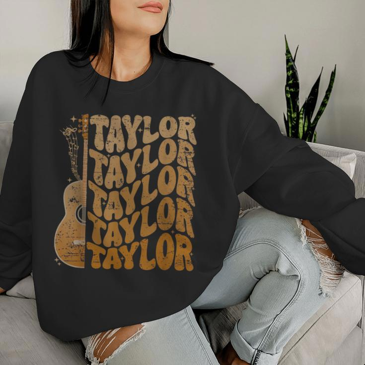Taylor First Name I Love Taylor Girl Groovy 80'S Vintage Women Sweatshirt Gifts for Her