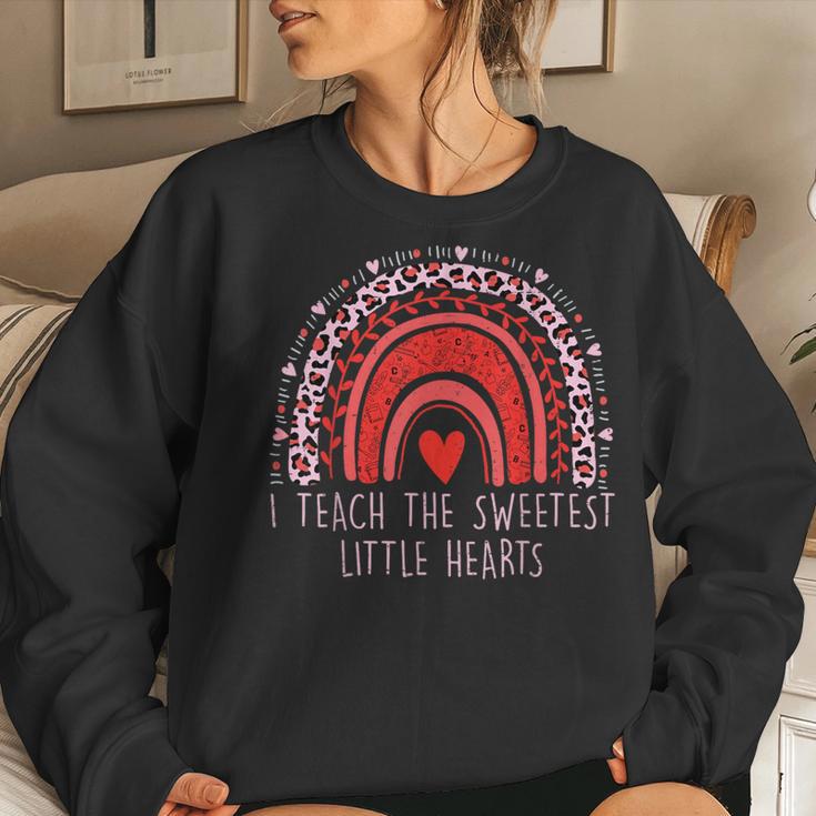 I Teach The Sweetest Hearts Rainbow Teacher Valentines Day Women Sweatshirt Gifts for Her