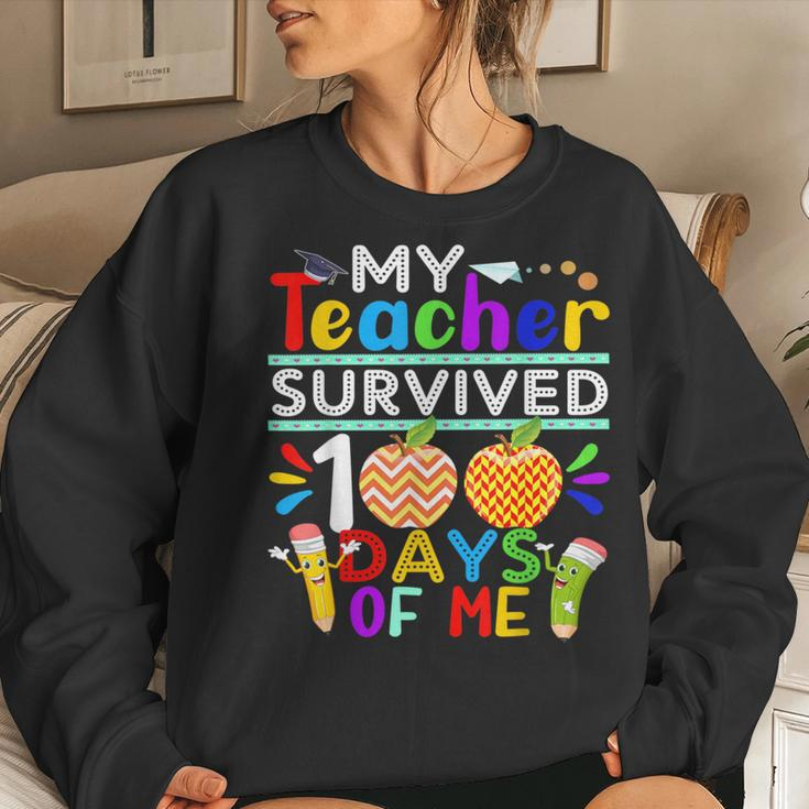 My Teacher Survived 100 Days Of Me Happy 100Th Day Of School Women Sweatshirt Gifts for Her