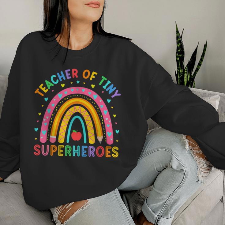 Teacher Of Tiny Superheroes Pre-K Kindergarten Rainbow Women Sweatshirt Gifts for Her