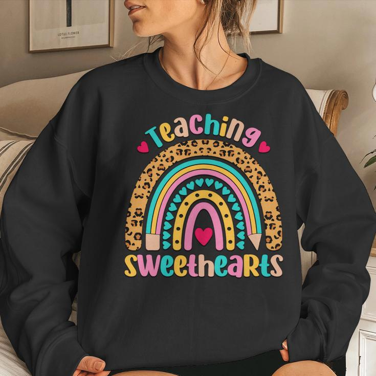 Teaching Sweethearts Teacher Valentines Day Boho Rainbow Women Sweatshirt Gifts for Her