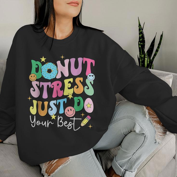 Test Day Donut Stress Just Do Your Best Groovy Teacher Women Sweatshirt Gifts for Her