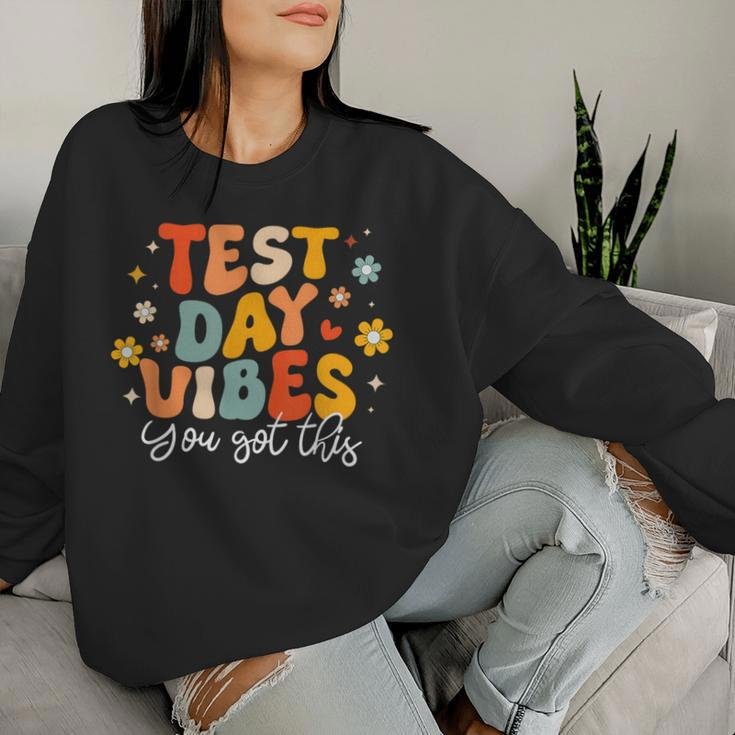 Test Day Vibes Groovy Testing Day Teacher Student Exam Women Sweatshirt Gifts for Her