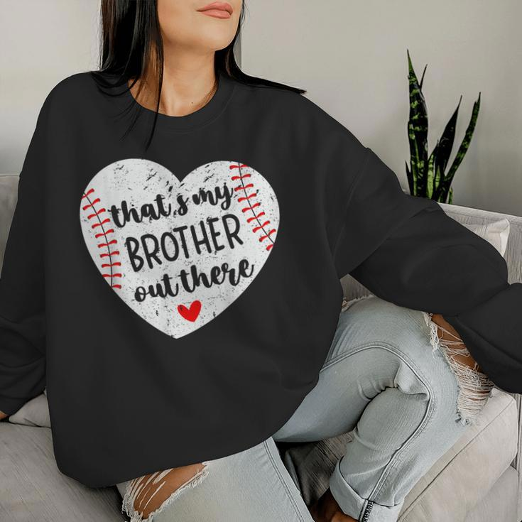 That’S My Brother Out There Baseball Sister Distressed Heart Women Sweatshirt Gifts for Her