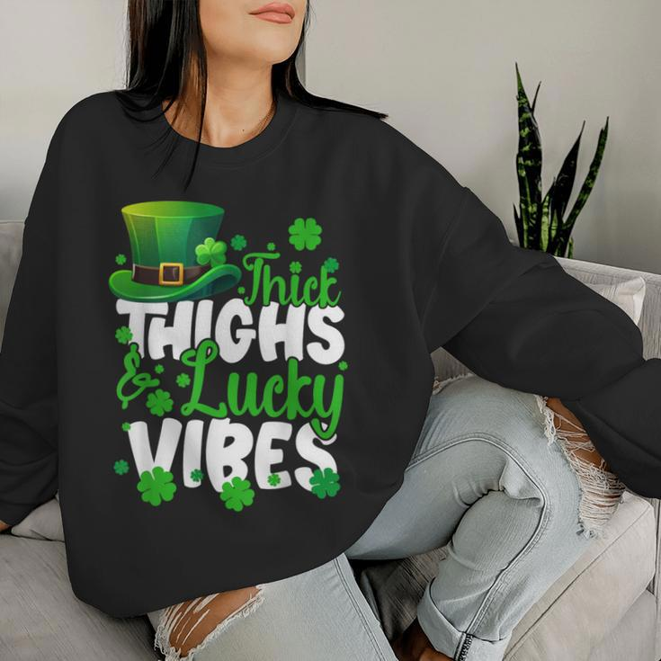 Thick Thighs Lucky Vibes St Patrick's Day Girls Women Sweatshirt Gifts for Her