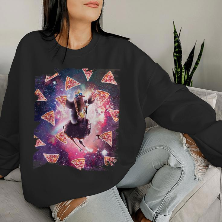Thug Space Sloth On Ostrich Unicorn Pizza Women Sweatshirt Gifts for Her