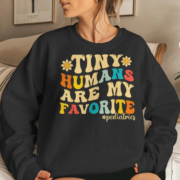 Tiny Humans Are My Favorite Pediatrics Nicu Nurse Groovy Women Sweatshirt Gifts for Her