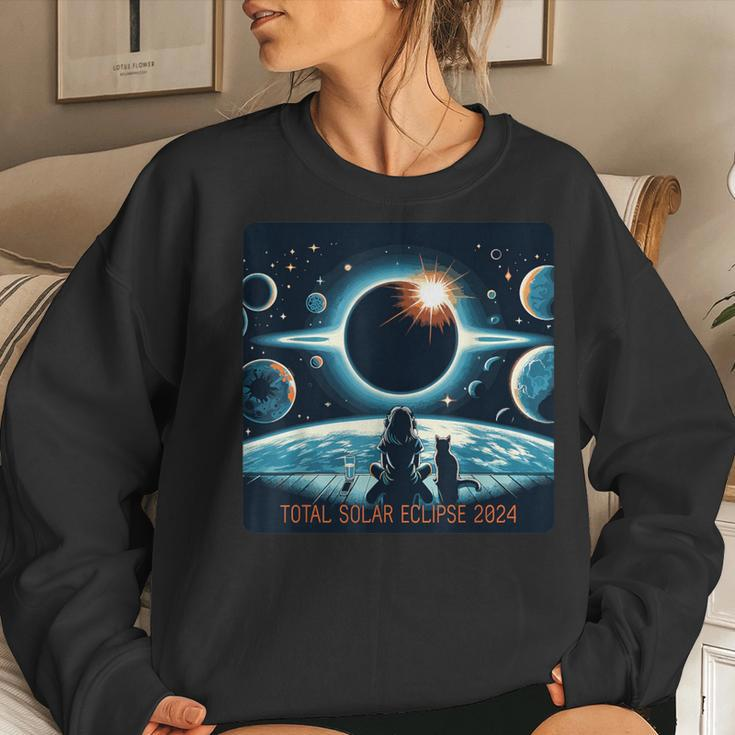 Total Solar Eclipse 2024 Girl Cat Eclipse Women Sweatshirt Gifts for Her