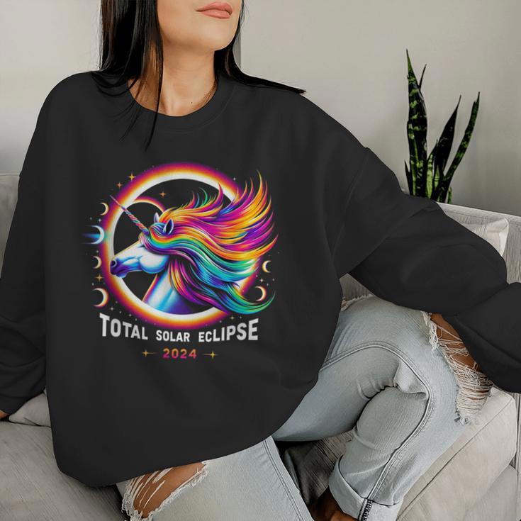 Total Solar Eclipse 2024 Rainbow Unicorn Women Sweatshirt Gifts for Her