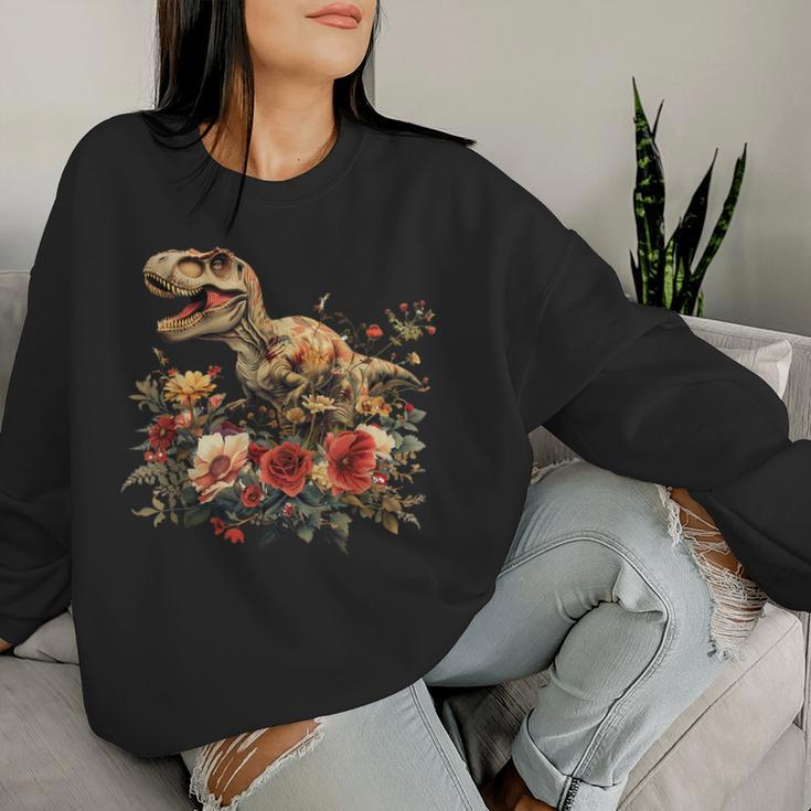 Trex Dinosaur Dino Floral Flower Women Sweatshirt Gifts for Her