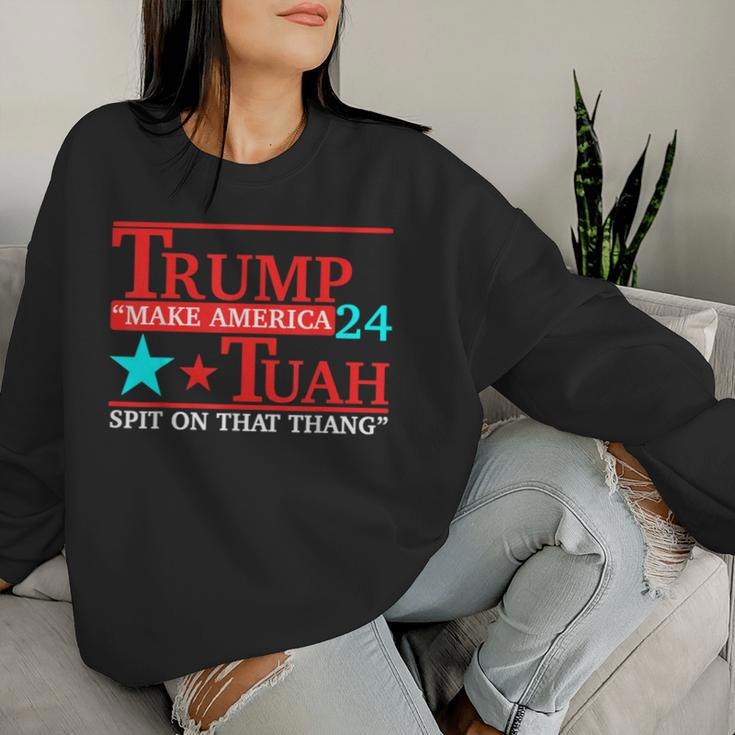 Trump Hawk Tuah Viral Humor Meme Video Girl 24 Tua Women Sweatshirt Gifts for Her