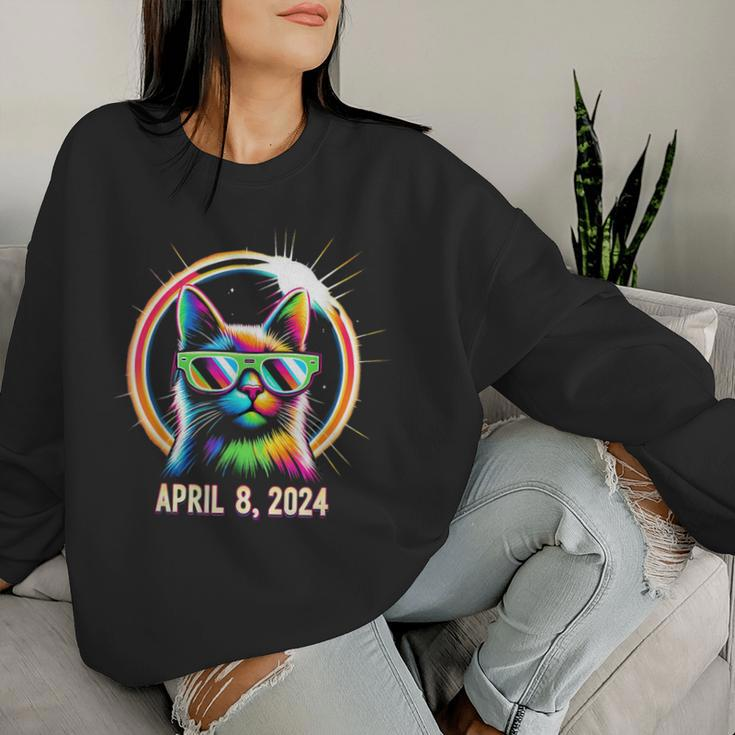Twice In A Lifetime Total Solar Eclipse 2024 Cat Women Sweatshirt Gifts for Her