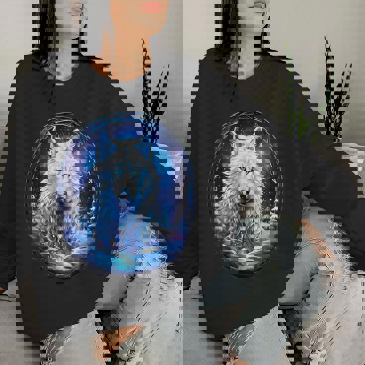 Sudadera Regaloses Sudadera Lobo Luna Un Lobo Blanco Con Montañas