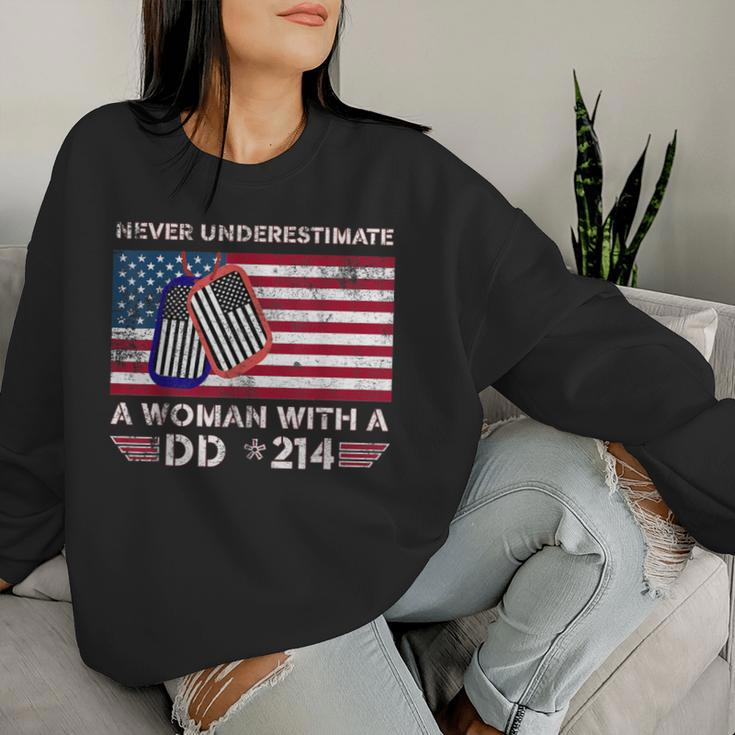 Never Underestimate A Woman With A Dd 214-Patriotic Usa Flag Women Sweatshirt Gifts for Her