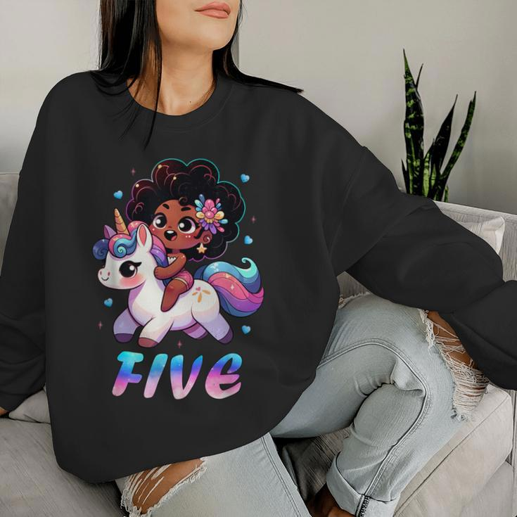 Unicorn 5Th Birthday 5 Years Old Black Girl African American Women Sweatshirt Gifts for Her